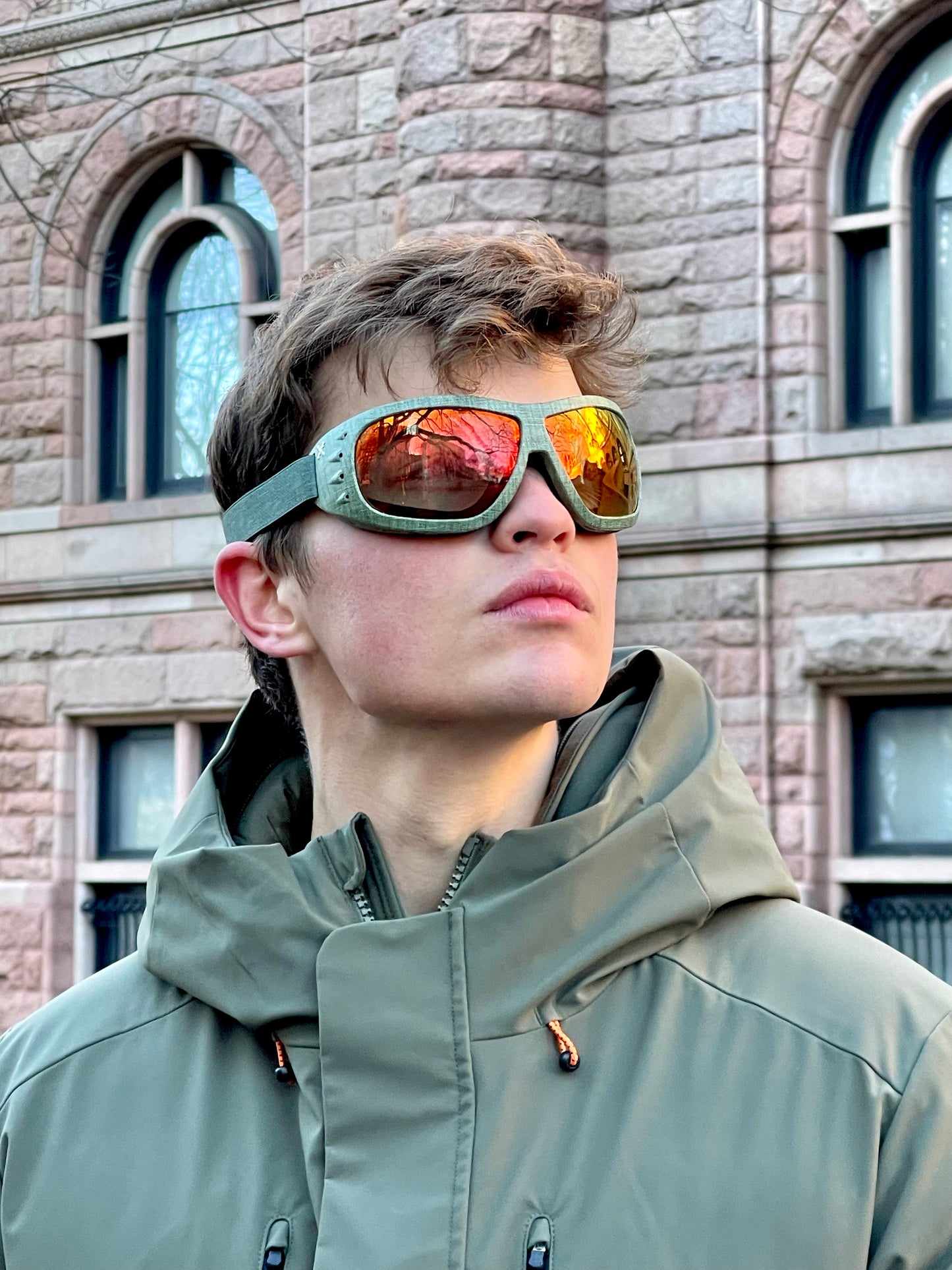 Green Linen/Orange Goggles